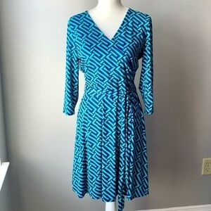 41 Hawthorn Renesmee Dress Faux Wrap Fit & Flare Turquoise Navy Belted Medium